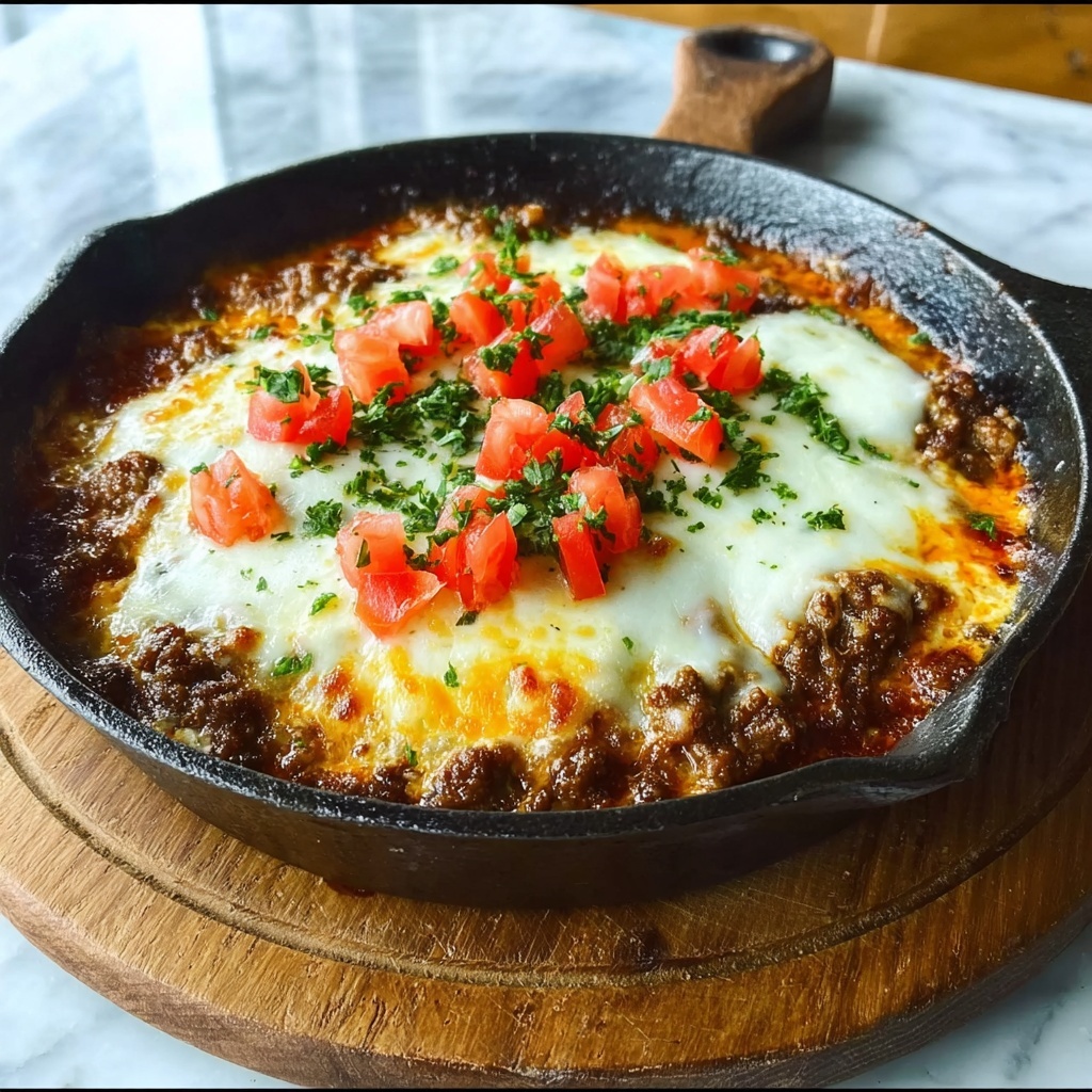 Cheesy Provolone Beef Skillet Recipe - Recipe Image